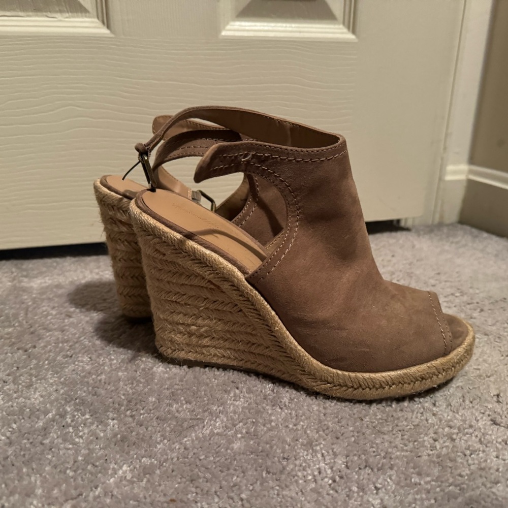 Espadrille wedges open toe brown suede